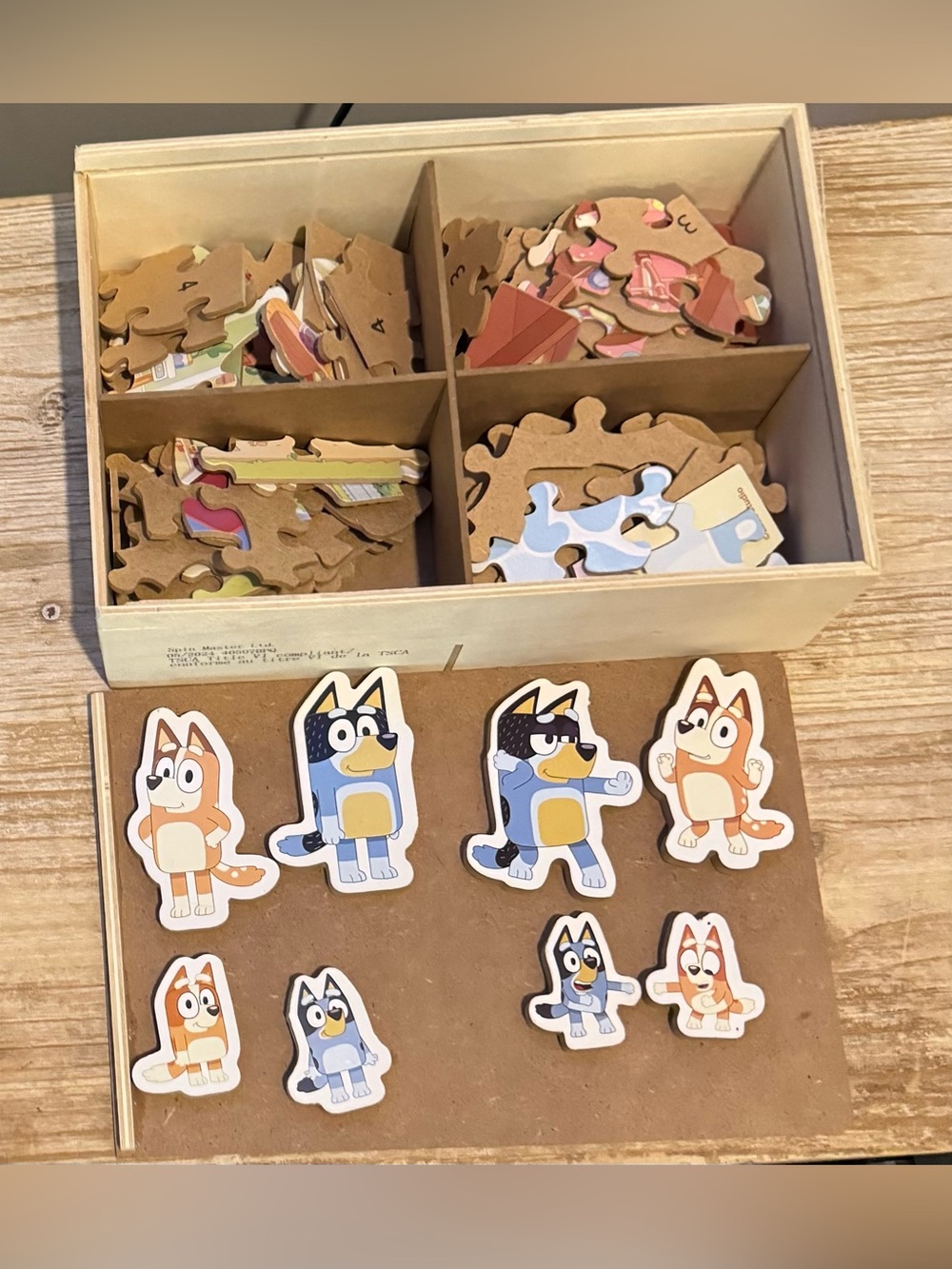 4 Wooden Bluey Puzzles with 8 interchangeable Wooden Bluey Characters. - Picture 4 of 4